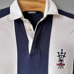 Vintage Burton Rugby Shirt Mens‎ Large Navy Cream Stripe Crest Long Sleeve Y2K
